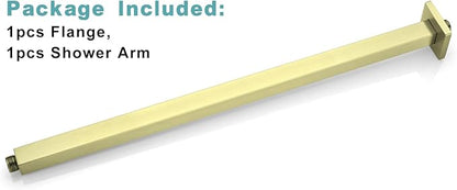 BESTILL 24 Inch Brushed Gold Ceiling Mount Shower Arm and Flange, Square Rain Shower Arm