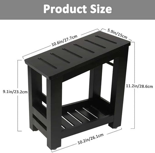 Shower Foot Rest, Small Bamboo Foot Stool with Storage Shelf, Shower Stool for Shaving Legs, No Assembly Required, Natural (Black)