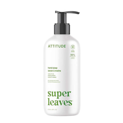 ATTITUDE Liquid Hand Soap, EWG Verified, Plant and Mineral-Based, Vegan Personal Care Products, Pear & Amber, 16 Fl Oz