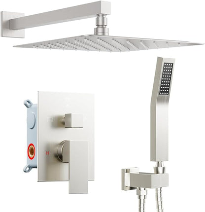 Shower Faucet Set Brushed Nickel Shower System, Starbath 10 Inch Rain Shower Head and Handheld Spray Shower Set Complete Wall Mounted,2 Way Pressure Balance Shower Valve and Trim Kit Included