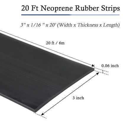 Neoprene Rubber Strips Self Adhesive Solid Rubber Sheets, Rolls & Strips for DIY Gaskets Crafts Pads Seals Warehouse Flooring Neoprene Sheet with Adhesive Backing (3" Wide x 1/16" Thick x 20' Long)
