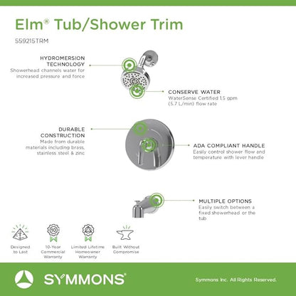 Elm Single Handle Wall Mounted Tub and Shower Trim Kit with Diverter Lever in Polished Chrome (Valve Not Included) - 559215TRM