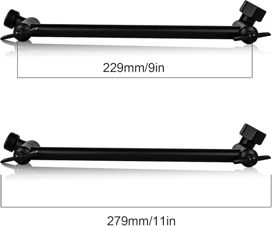 Heavy Duty Adjustable Shower Arm, 11" Brass Extension with Gear Lock Teeth & Swivel Nut, Strong Load Support, No Sagging, Keeps Shower Head Straight, Leak-Free, G1/2 Universal (Matt Black)