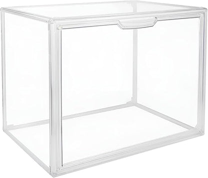 Clear Stackable Plastic Storage Bins with Magnetic Lid, Dustproof Book & Cosmetic Display Cases, Large Figures Collectibles Showcase, Shoe Box, Protection Organizer (L, Count, 3)