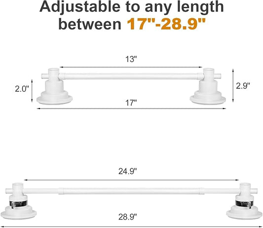 Suction Cup Towel Bar for Shower, 15.75''-25.6'' Adjustable Stainless Steel Towel Holder, Heavy Duty Suction Towel Rack with Powerful Vacuum Adsorption for Bathroom, Kitchen, RV, and Renters (White)