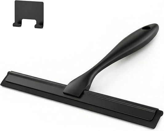 12-Inch All-Purpose Shower Squeegee for Shower Doors, Tile Shower Walls, Bathroom, Window, Glass and Car Windshield, Mirrors and Kitchen-Stainless Steel, Black