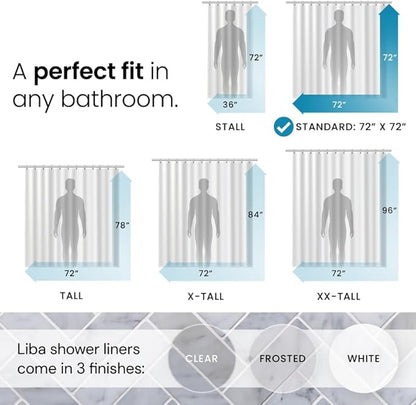 LiBa Shower Curtain 2 Pack- Waterproof Plastic Shower Curtain Premium PEVA Non-Toxic with Rust Proof Grommets White 8G Heavy Duty Bathroom Accessories 72x72