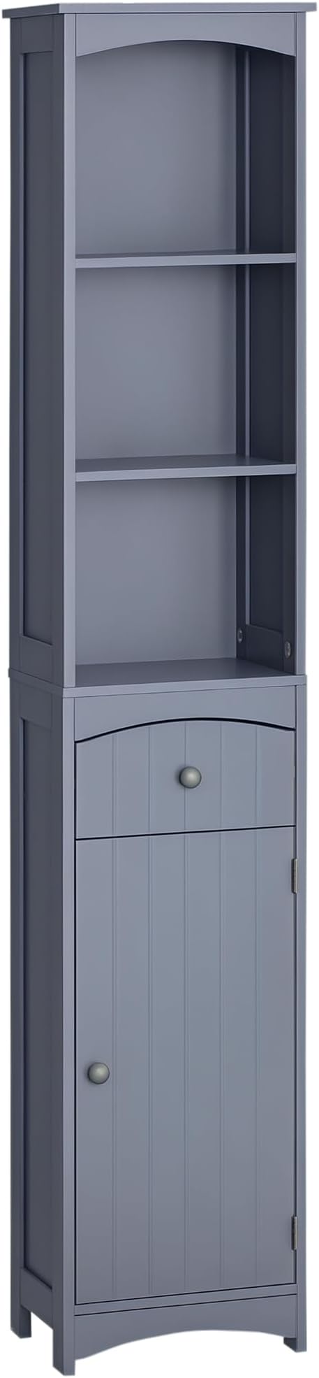 HOMCOM Bathroom Storage Cabinet, Free Standing Bathroom Storage Unit, Tall Linen Tower with 3-Tier Shelves and Drawer, Grey