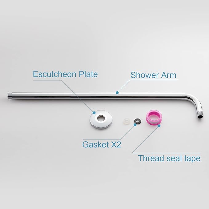OFFO Shower Arm with Flange, 24 in Wall Mount Replacement Angle Shower Head Arm Wall-Mounted For Fixed Shower Head & Handheld Showerhead, Chrome