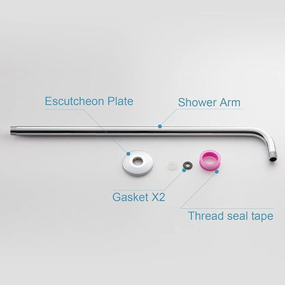 OFFO Shower Arm with Flange, 24 in Wall Mount Replacement Angle Shower Head Arm Wall-Mounted For Fixed Shower Head & Handheld Showerhead, Chrome