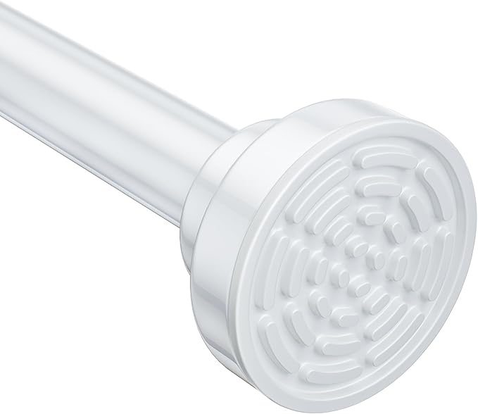 Ausemku Shower Curtain Rod - 32-68 Inch Rustproof Tension Rod, Non-Slip Spring Design, No Drilling Adjustable Curtain Rod for Bathroom, Kitchen, and Closet（White）