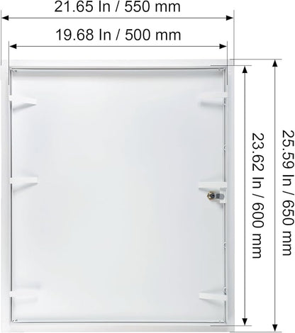 20" x 24" Lockable White Metal Access Panel. Service Shaft Door Panel with Key. Plumbing, Electricity, Heating, Alarm Wall Access Panel for Drywall. Bathroom Services Access Hole Cover.
