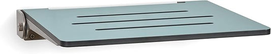 18 inch Silhouette Slimline Folding Wall Mount Shower Bench Seat, Teal Seat with Silver Frame
