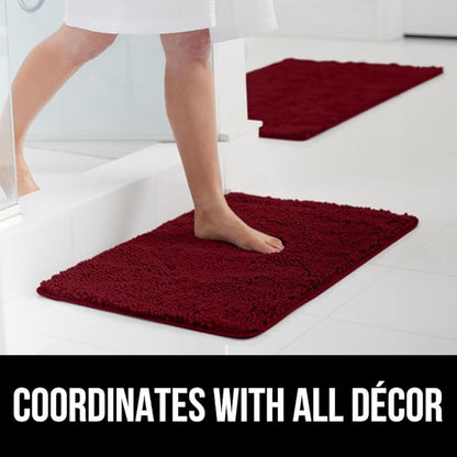 GORILLA GRIP Bathroom Rug Sets, Soft Chenille 2 Piece Area Rugs Set, Toilet Base Mat and 30x20 Carpet, Absorbent Microfiber Washable Mats Dry Quickly, Home Décor and Bath Room Accessories, Burgundy