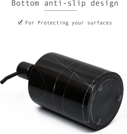 Black Marble Soap Dispenser Hand or Dish for Bathroom & Kitchen - Decorative Natural Marble Stone Liquid Soap/Lotion Dispenser - Stainless Steel Soap Dispenser Easy-Glide Pump - Refillable