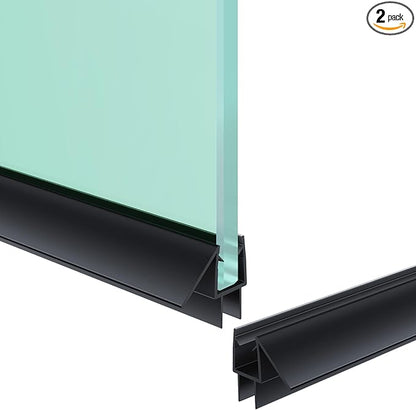 Shower Door Bottom Seal Strip, 2PCS Seal Strip, Clear PVC, 36" Length, Fits 6mm Thick Glass, Prevents Leaks, Easy Installation, No Adhesive Required (Black, 36in for 1/4"(6mm) Door)