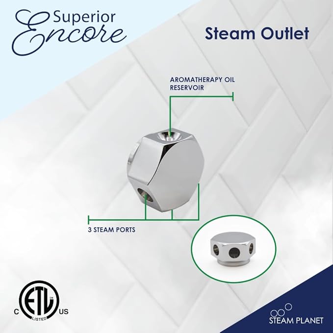 Superior Encore Plus 6 kW Steam Shower Generator Kit with Horizontal Black Keypad, Drip Pan & White Light | Bluetooth Audio|Self-Draining Steam Bath Generator|One-click Connection Cord|
