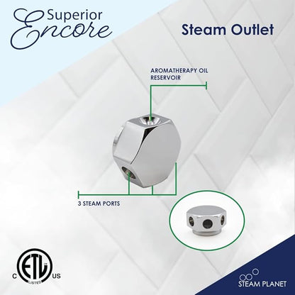 Superior Encore Plus 6 kW Steam Shower Generator Kit with Horizontal Black Keypad, Bluetooth Audio, Drip Pan & Color Lights |Self-Draining Steam Bath Generator |One-click Connection Cord