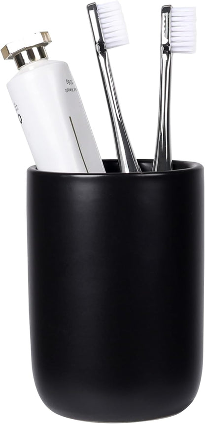 BosilunLife Ceramic Toothbrush Holder - 12oz Bathroom Toothbrush Holder Black Tooth Brush Holders Tumbler Cups Reusable Toothbrush Mouthwash Cup Small Toothbrush and Toothpaste Holder