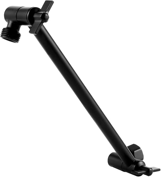 Heavy Duty Adjustable Shower Arm, 11" Brass Extension with Gear Lock Teeth & Swivel Nut, Strong Load Support, No Sagging, Keeps Shower Head Straight, Leak-Free, G1/2 Universal (Matt Black)