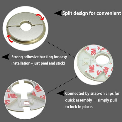 1 Piece Wall Split Flange, Self-Adhesive Escutcheon Plate for 22mm/0.87" Dia Pipe, ABS Round Plumbing Cover Plates for Bathroom Kitchen Toilet Faucet, Gold