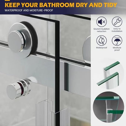 Shower Glass Door Side Seal, 2PCS 78 Inch Ultra Clear PVC Seal Strip with Long Sweep for 5/16"(8mm) Thick Framless Glass Door, to Stop Water Leakage