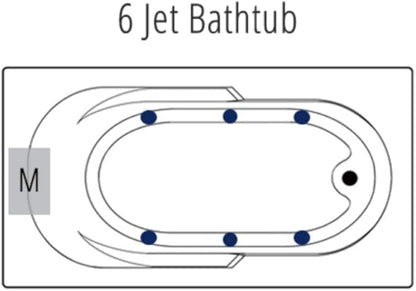 Carver Tubs - AR6032 - Modern Acrylic Fiberglass Whirlpool Tub Water Massage Bathtub, With 6 Jets - White Acrylic Rectangle Tub - Built-in Armrest - Deep Relaxing Soak - 60"L x 32"W x 18"H