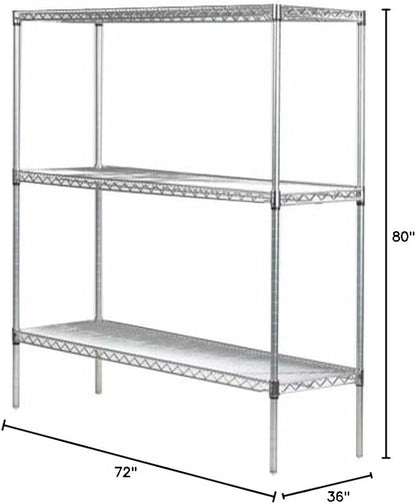 Omega 36" Deep x 72" Wide x 80" High 3 Tier Chrome Starter Shelving Unit
