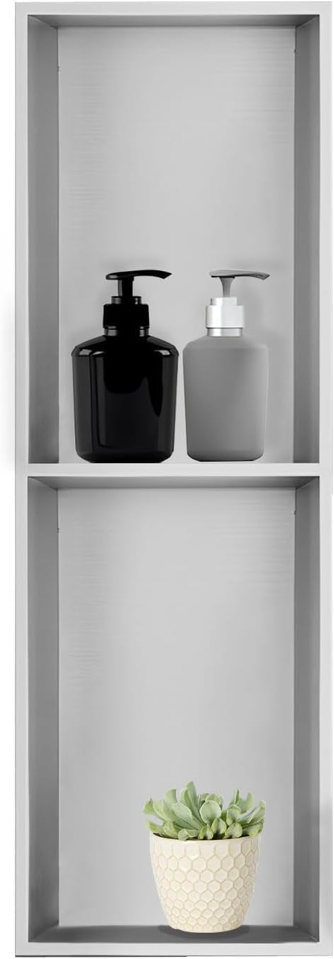 Shower Niche,8 * 24 Stainless Steel Elegant Bathroom Niche, No Tile Needed Recessed Shower Shelf Organizer for Storage,Silver