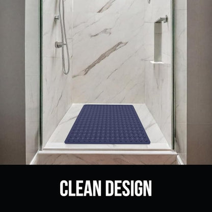 GORILLA GRIP Patented Square Shower Stall Mat, Small Bathtub Floor Mats for Stand Up Showers, Suction Cups and Drainage Holes, Machine Wash, Soft on Feet, Bathroom Accessories 21x21 Inch, Navy Opaque