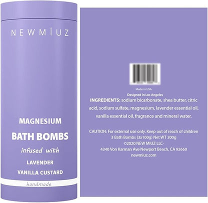 Magnesium Lavender Vanilla Luxury Fizzing Bath Bomb Sensitive Skin Formula for Relaxation Bath Moisturizing Shea Butter Stress Relief Gift for Women