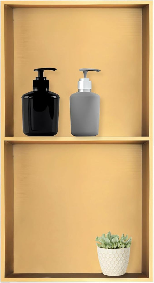 Shower Niche,12 * 24 Stainless Steel Elegant Bathroom Niche, No Tile Needed Recessed Shower Shelf Organizer for Storage,Gold