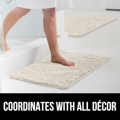 GORILLA GRIP Bath Rug Mat 60x24, Thick Soft Absorbent Chenille, Quick Dry Microfiber Mats, Rubber Backing Washable Shower Floor Rugs, Bathmat Runner, US Designed Bathroom Home Decor Accessories Ivory