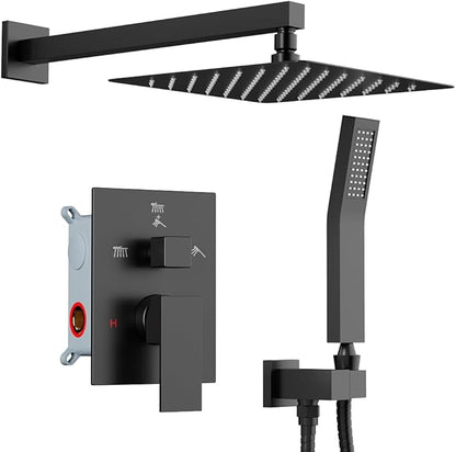 Shower Faucet Set Matte Black Shower System, Starbath 8" Rain Shower Head and Handheld Spray Shower Set Complete Wall Mounted,2 Way Pressure Balance Shower Valve and Trim Kit Included