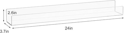 NIUBEE 24" Premium Acrylic Floating Nursery Kids Bookshelf Wall Ledge Shelf, Clear Invisible Spice Rack Bathroom Storage Shelves Display Organizer, 50% Thicker with Screwdriver, Set of 4