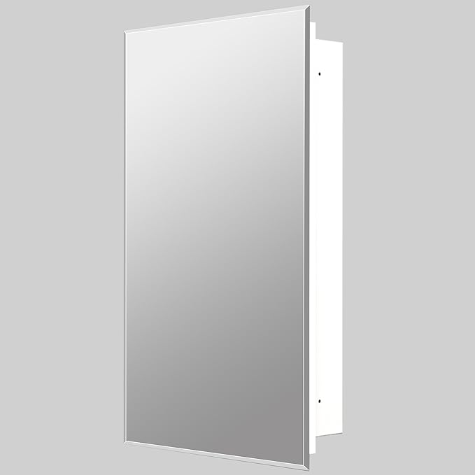 Bathroom Medicine Cabinet with 16x26 in Rectangular Beveled Frameless Mirror,Wall Mounted Mirror Cabinet for Bathroom Toilet Kitchen,Recess or Surface Mount,Already Assembly