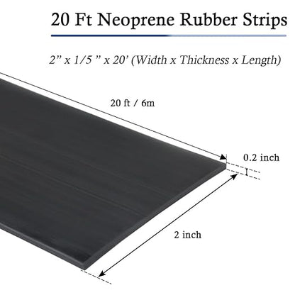 Neoprene Rubber Strips Self Adhesive Solid Rubber Sheets, Rolls & Strips for DIY Gaskets Crafts Pads Seals Warehouse Flooring Neoprene Sheet with Adhesive Backing (2" Wide x 1/5" Thick x 20' Long)
