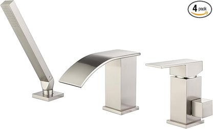 TapLong Waterfall Roman Tub Faucet with Hand Shower, Deck Mount 3 Hole Bathtub Faucet Set High Flow Bath Tub Faucet Set Deck Mount Solid Brass, Brushed Nickel,03766BN