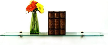 Spancraft Glass P-8x24-Brass Peacock Glass Shelf, Brass, 8" x 24"