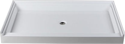Westbrass SP6036WB-26 60" x 36" 3-Wall Shower Pan with Solid Brass Center Drain and 4-1/4" Cross Grid Brass Drain Cover, Polished Chrome