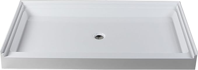 Westbrass SP6036WP-07 60" x 36" 3-Wall Shower Pan with Plastic Center Drain and 4-1/4" Cross Grid Brass Drain Cover, Satin Nickel