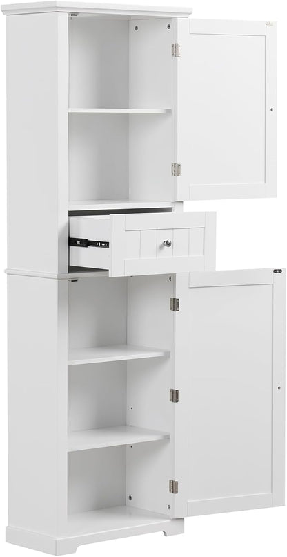 Favfurish Tall Bathroom Storage Cabinet with Doors and Drawer,Modern Linen Cabinets w/Adjustable Shelf & Anti-Toppling Device,Freestanding Narrow Cabinet for Bathrooms,Living Room, Entryway,White