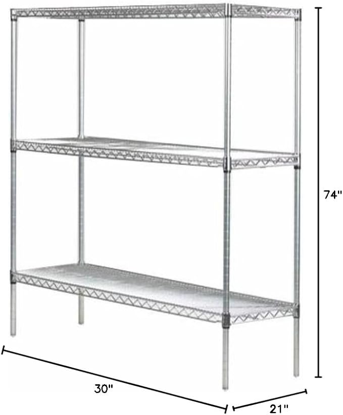 Omega 21" Deep x 30" Wide x 74" High 3 Tier Chrome Starter Shelving Unit