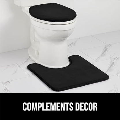 GORILLA GRIP Thick Memory Foam Toilet Rug for Bathroom, U Shaped Washable, Soft Absorbent Velvet Topside Floor Mats, Machine Wash, Cushioned Luxury Rugs for Bath Room, 22.5 x 19.5, Black