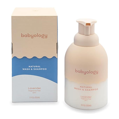 Babyology All Natural Baby Wash and Shampoo - 100% Edible Ingredients - with Organic Lavender Essential Oil (Fragrance Free) – 12 FL OZ - Good for Sensitive Skin - Non Toxic - Tear Free (Pack of 2)