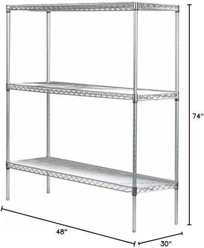 Omega 30" Deep x 48" Wide x 74" High 3 Tier Chrome Starter Shelving Unit