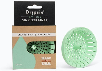 Kitchen Sink Strainer 3.25" - Dripsie Anti-Clog Food Catcher, Flexible Drain Basket, Dishwasher Safe, Standard Fit, Made in USA (1-Pack Green)