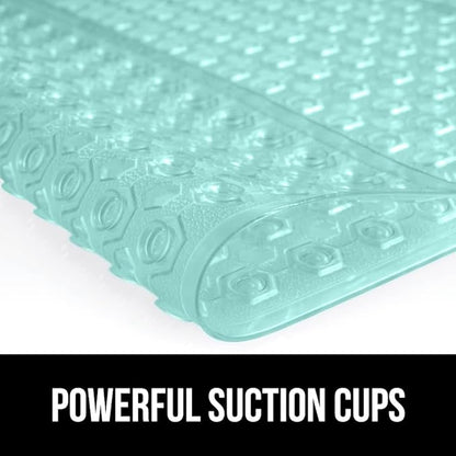 GORILLA GRIP Patented Bath Tub Shower Mat, Machine Washable Bathtub Floor Liner Mats, Suction Cups and Drain Holes to Keep Tubs Clean, Soft on Feet, Bathroom Essentials, 35x16 Inch, Clear Green
