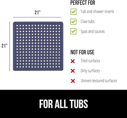 GORILLA GRIP Patented Square Shower Stall Mat, Small Bathtub Floor Mats for Stand Up Showers, Suction Cups and Drainage Holes, Machine Wash, Soft on Feet, Bathroom Accessories 21x21 Inch, Navy Opaque