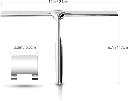 Shower Squeegees Stainless Steel with Self Adhesive Hook Window Squeegees for Shower Doors Bathroom Mirror Wiper, Window Glass Cleaning